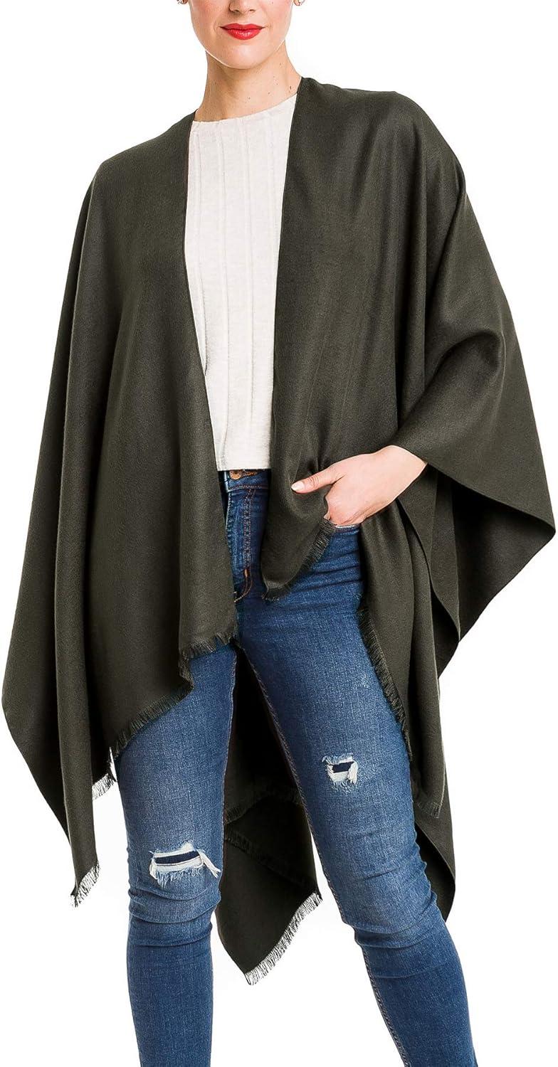 imageWomens Shawl Wrap Poncho Ruana Cape Cardigan Sweater Open Front for Travel Flight CruisesSolid Color Design  Green