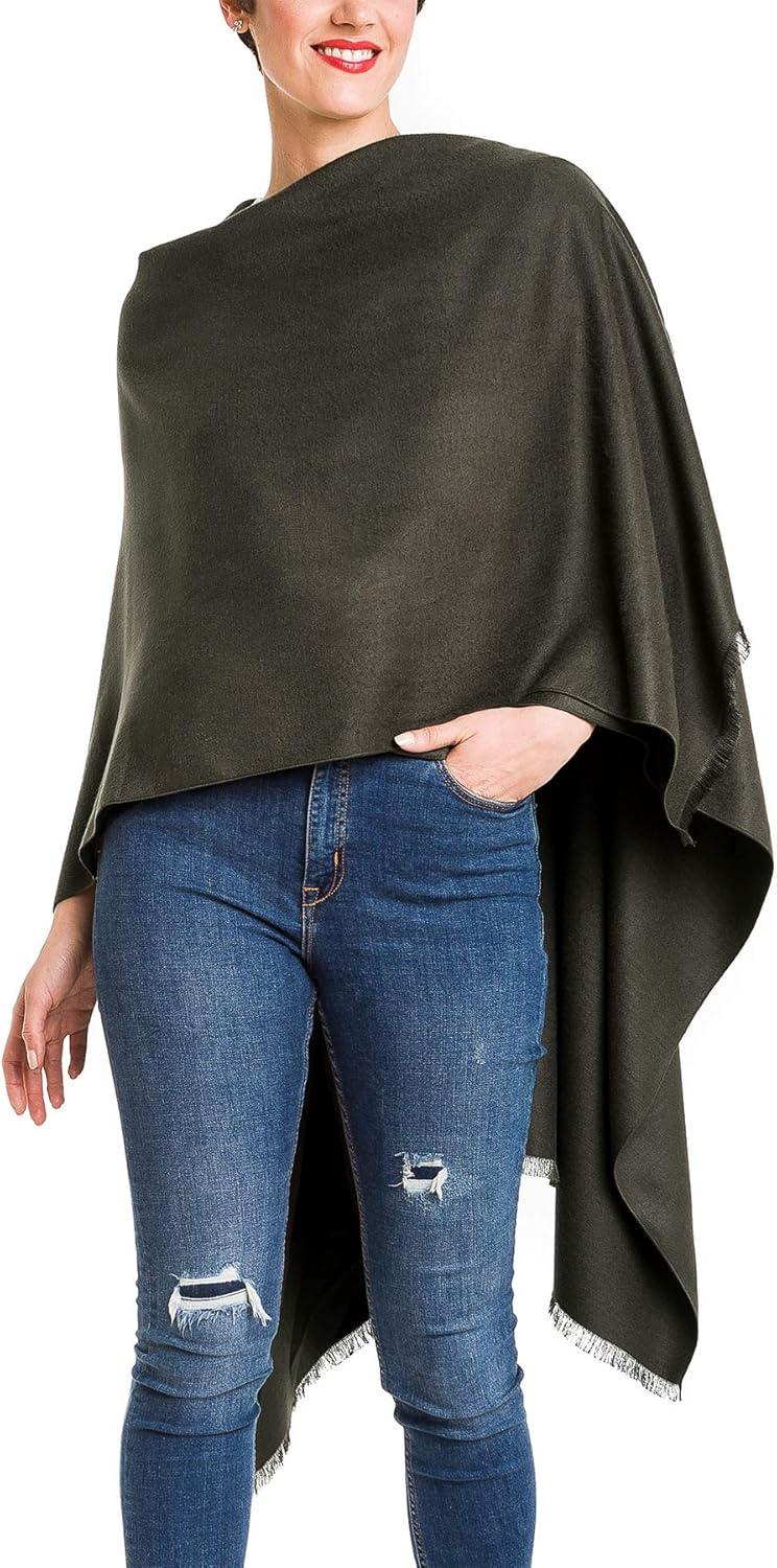 imageWomens Shawl Wrap Poncho Ruana Cape Cardigan Sweater Open Front for Travel Flight CruisesSolid Color Design  Green