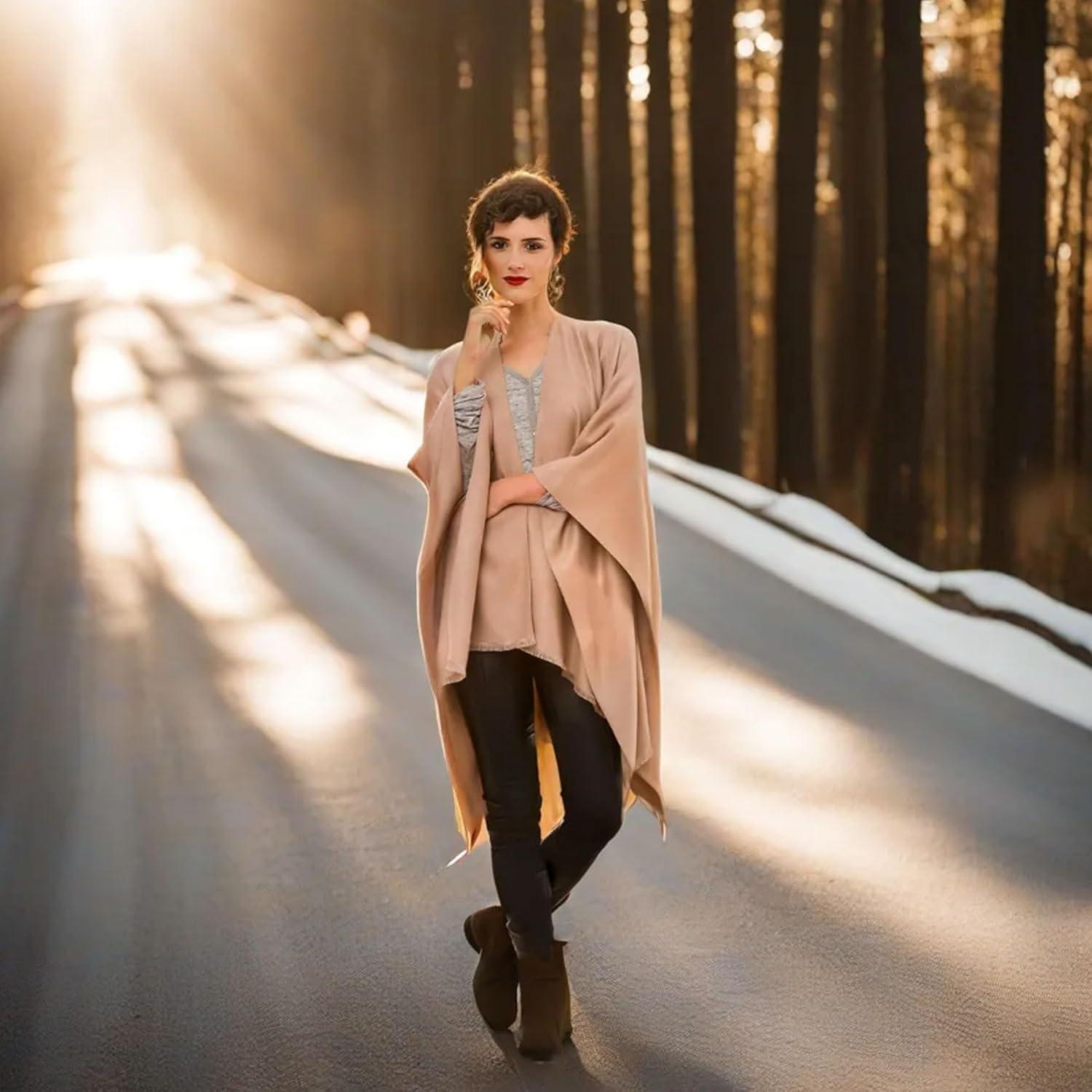 imageWomens Shawl Wrap Poncho Ruana Cape Cardigan Sweater Open Front for Travel Flight CruisesSolid Color Design  Mauve