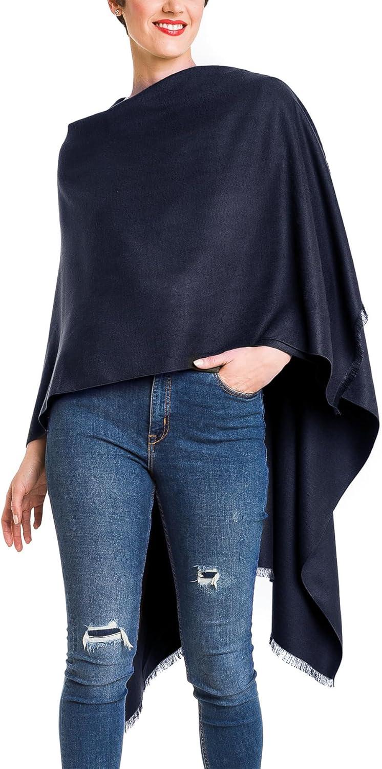 imageWomens Shawl Wrap Poncho Ruana Cape Cardigan Sweater Open Front for Travel Flight CruisesSolid Color Design  Navy