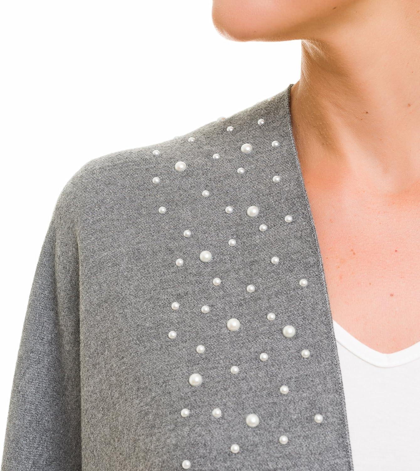 imageWomens Shawl Wrap Poncho Ruana Cape Cardigan Sweater Open Front for Travel Flight CruisesSolid Color With Pearl  Gray