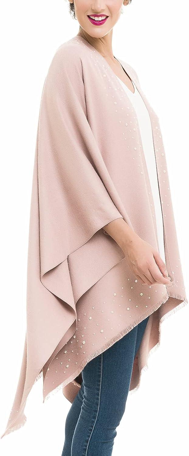 imageWomens Shawl Wrap Poncho Ruana Cape Cardigan Sweater Open Front for Travel Flight CruisesSolid Color With Pearl  Mauve