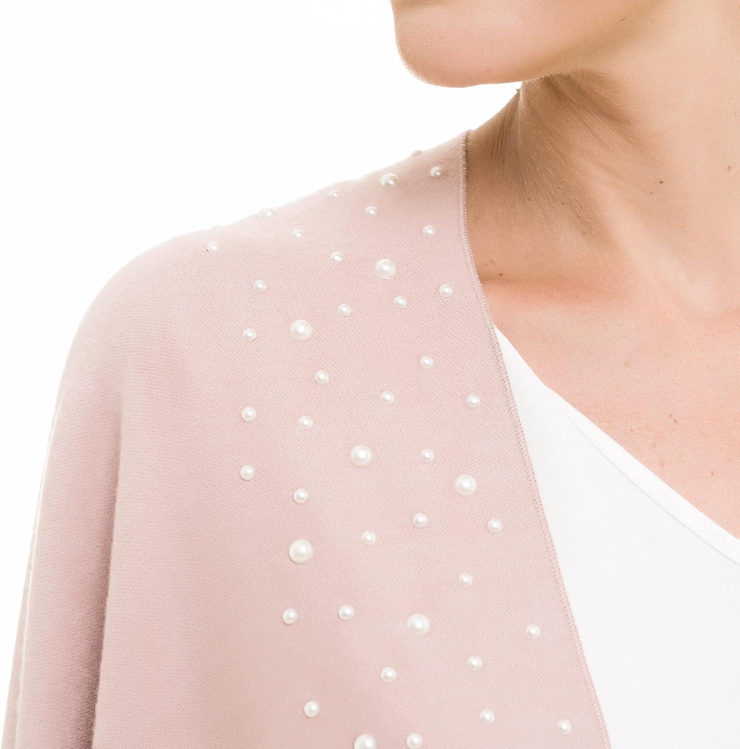 imageWomens Shawl Wrap Poncho Ruana Cape Cardigan Sweater Open Front for Travel Flight CruisesSolid Color With Pearl  Mauve