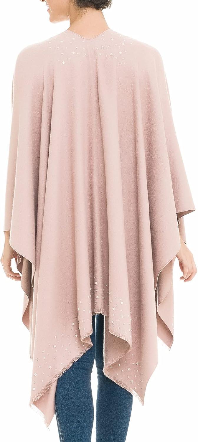 imageWomens Shawl Wrap Poncho Ruana Cape Cardigan Sweater Open Front for Travel Flight CruisesSolid Color With Pearl  Mauve