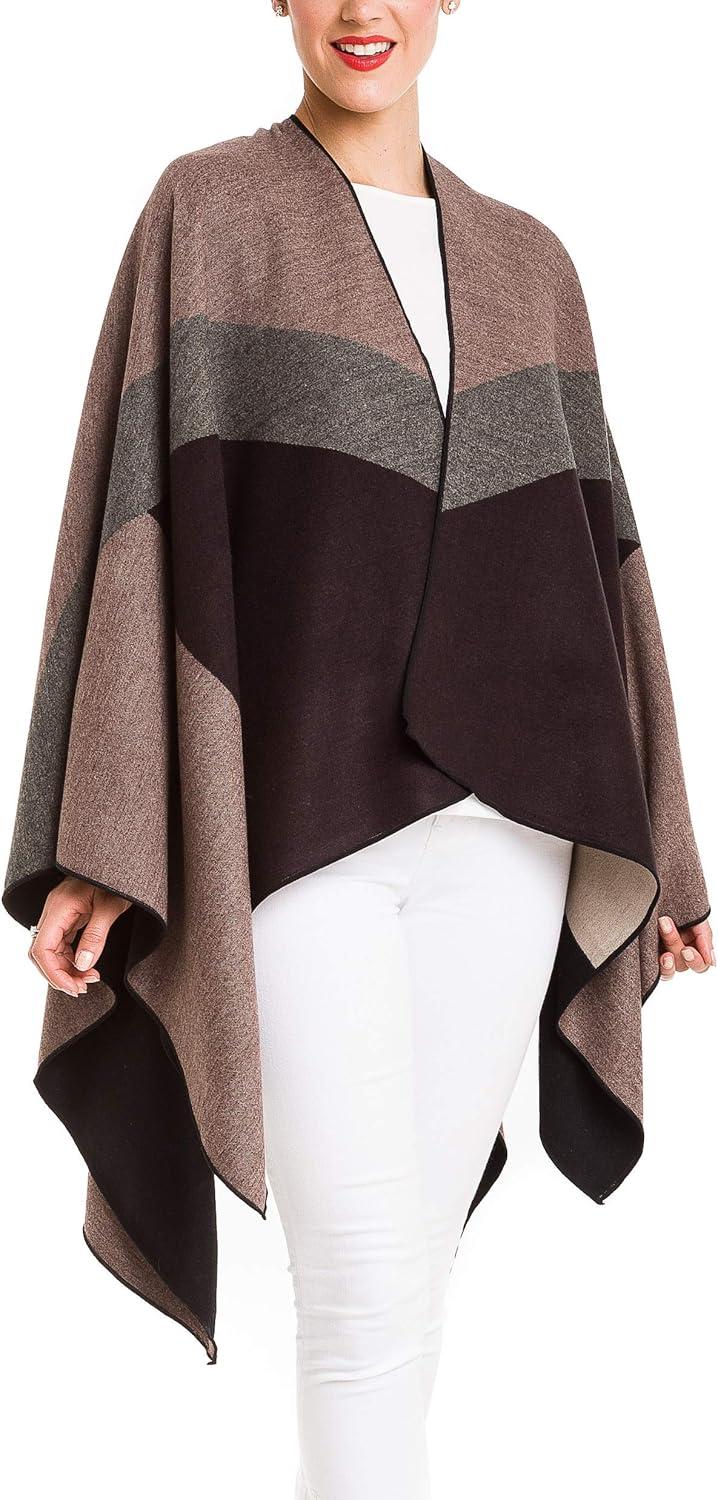 imageWomens Shawl Wrap Poncho Ruana Cape Cardigan Sweater Open Front for Travel Flight CruisesSpanish Design  1 Geometric Brown Gray
