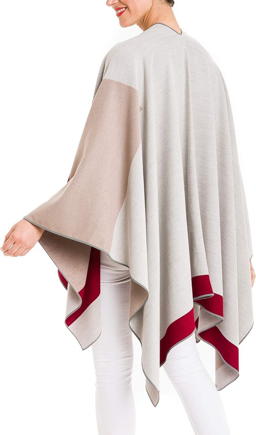 imageWomens Shawl Wrap Poncho Ruana Cape Cardigan Sweater Open Front for Travel Flight CruisesSpanish Design  1 Geometric Red Beige
