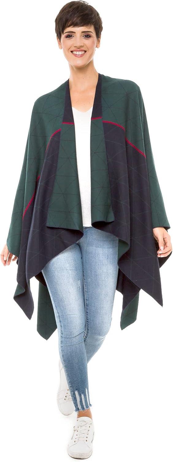 imageWomens Shawl Wrap Poncho Ruana Cape Cardigan Sweater Open Front for Travel Flight CruisesSpanish Design  2 Green Navy