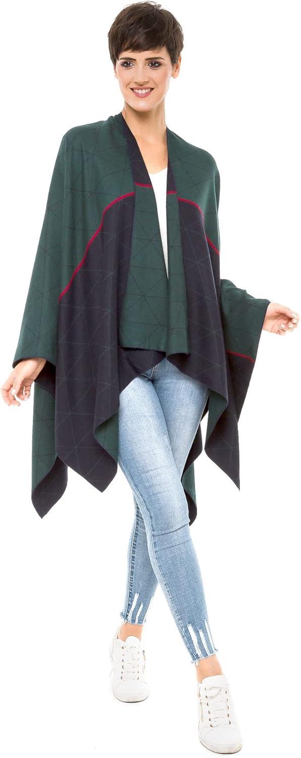 imageWomens Shawl Wrap Poncho Ruana Cape Cardigan Sweater Open Front for Travel Flight CruisesSpanish Design  2 Green Navy