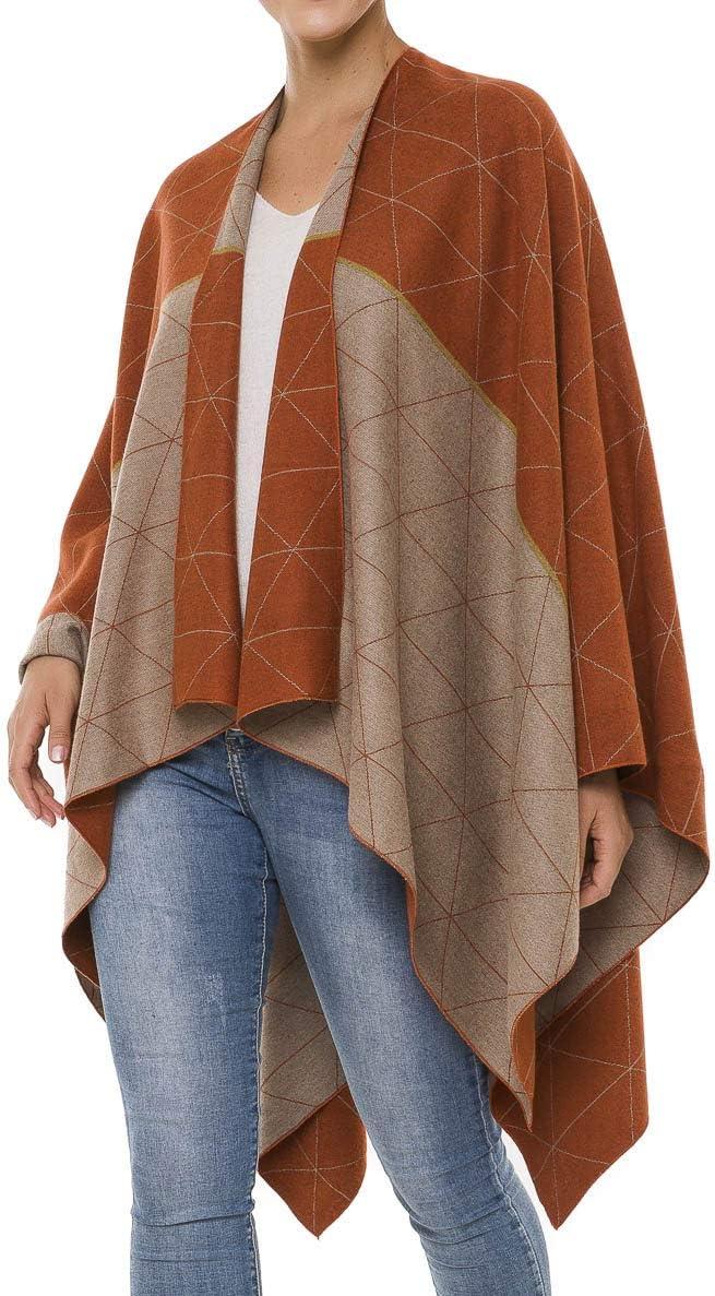imageWomens Shawl Wrap Poncho Ruana Cape Cardigan Sweater Open Front for Travel Flight CruisesSpanish Design  2 Orange Beige
