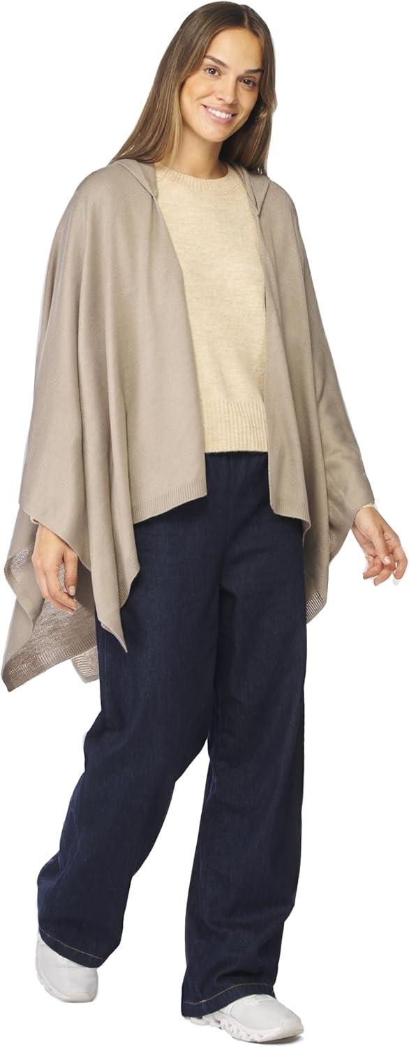 imageWomens Shawl Wrap Poncho Ruana Cape Cardigan Sweater Open Front for Travel Flight CruisesTarifa Collection  Hooded Poncho  Khaki