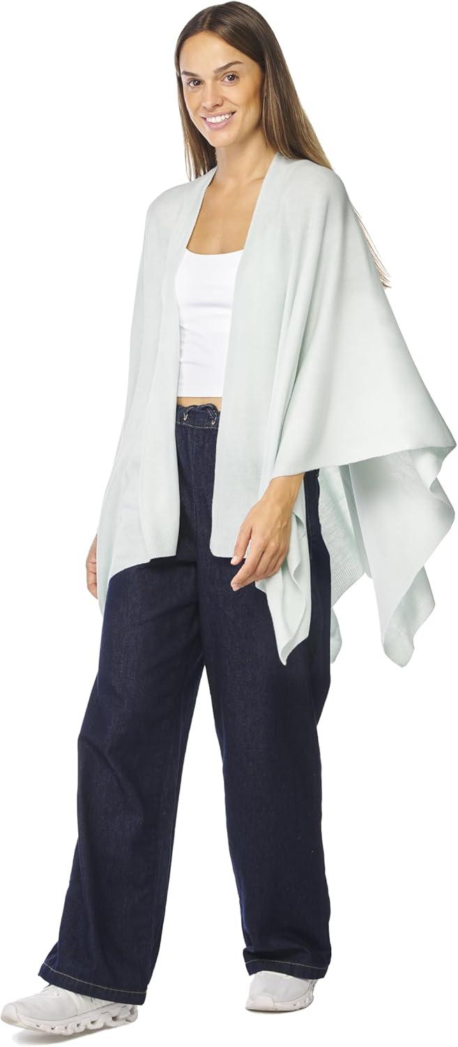 imageWomens Shawl Wrap Poncho Ruana Cape Cardigan Sweater Open Front for Travel Flight CruisesTarifa Collection  Open Front Poncho  Light Blue