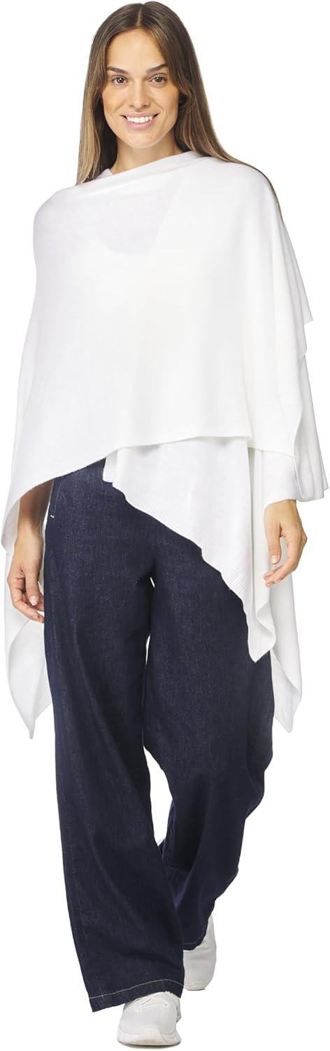 imageWomens Shawl Wrap Poncho Ruana Cape Cardigan Sweater Open Front for Travel Flight CruisesTarifa Collection  Open Front Poncho  White