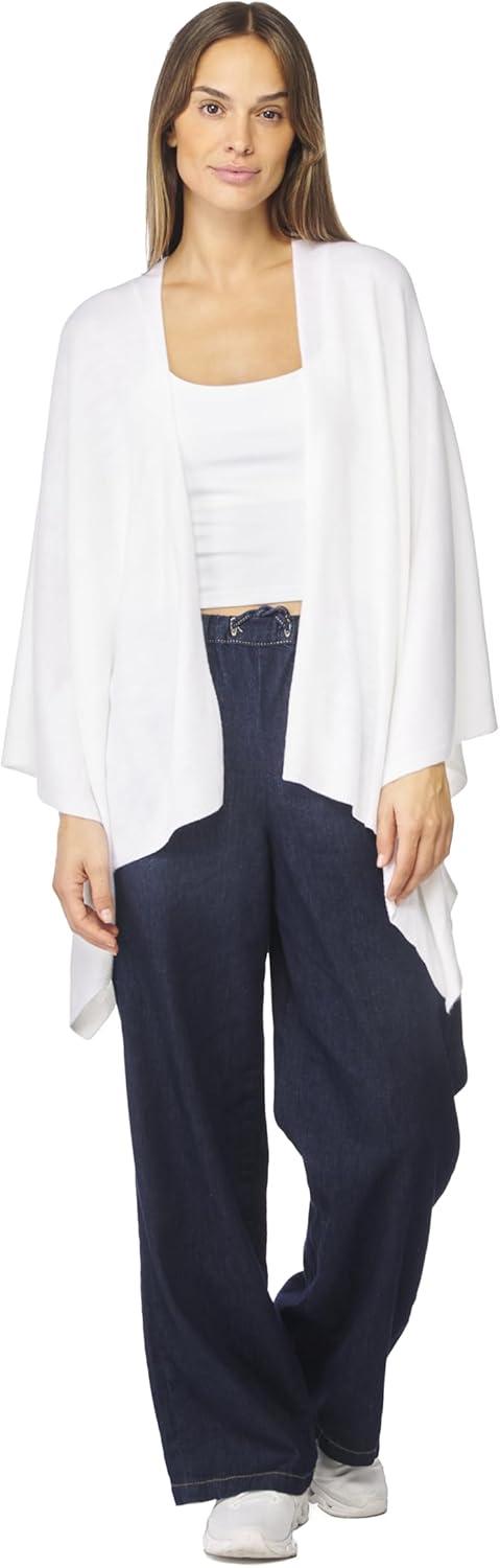 imageWomens Shawl Wrap Poncho Ruana Cape Cardigan Sweater Open Front for Travel Flight CruisesTarifa Collection  Open Front Poncho  White