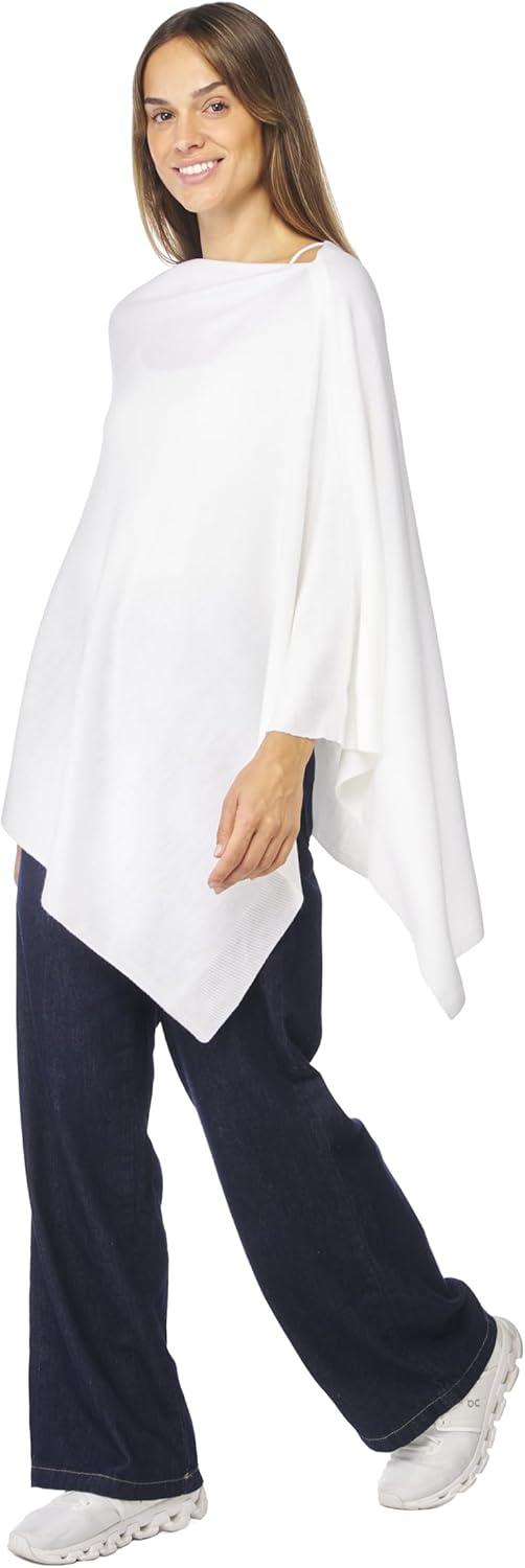 imageWomens Shawl Wrap Poncho Ruana Cape Cardigan Sweater Open Front for Travel Flight CruisesTarifa Collection  Pullover Poncho  White