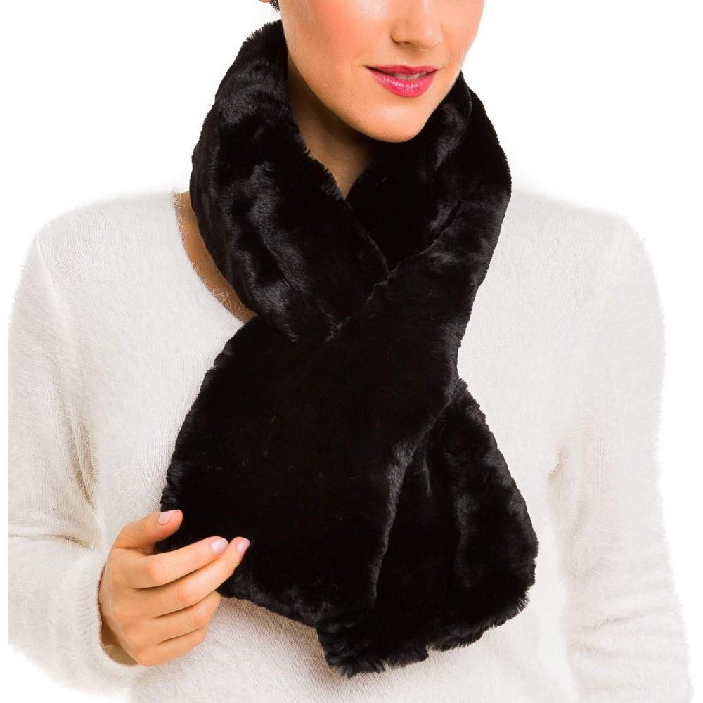 imageFur Collar Scarf for Women Faux Fur Scarves Neck Shrug for Fall Winter Coat DressLugo Collection 5 Black