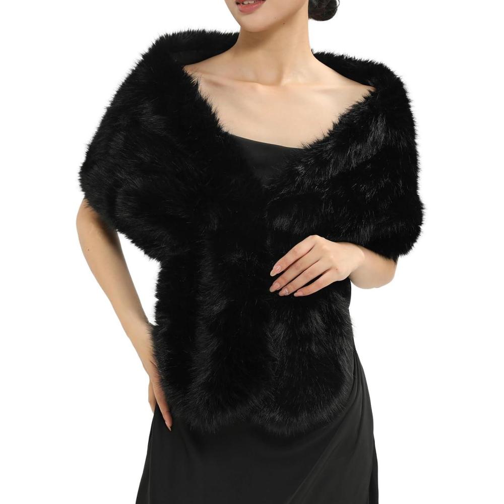 imageFur Collar Scarf for Women Faux Fur Scarves Neck Shrug for Fall Winter Coat DressPalencia Collection 1 Black