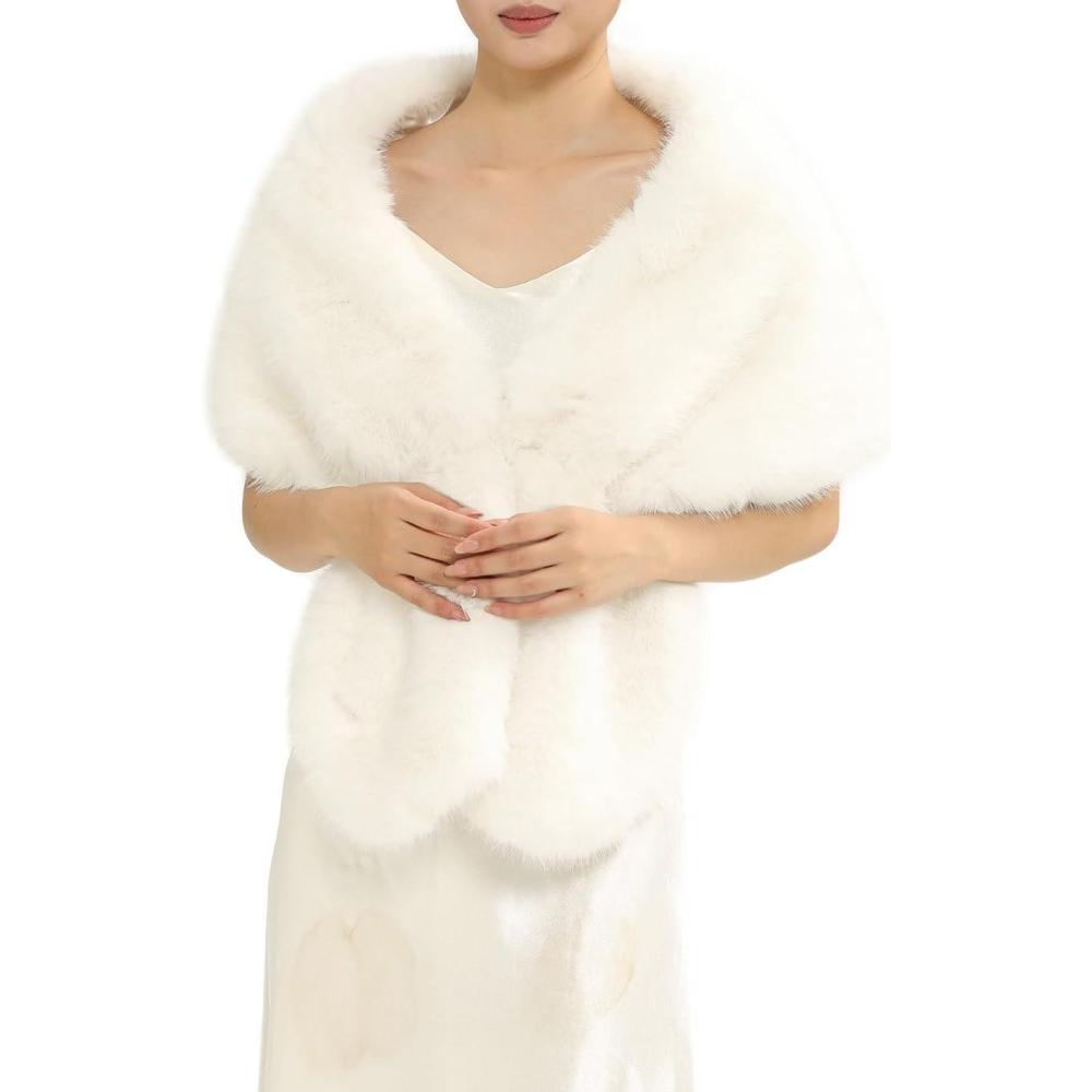 imageFur Collar Scarf for Women Faux Fur Scarves Neck Shrug for Fall Winter Coat DressPalencia Collection 2 White