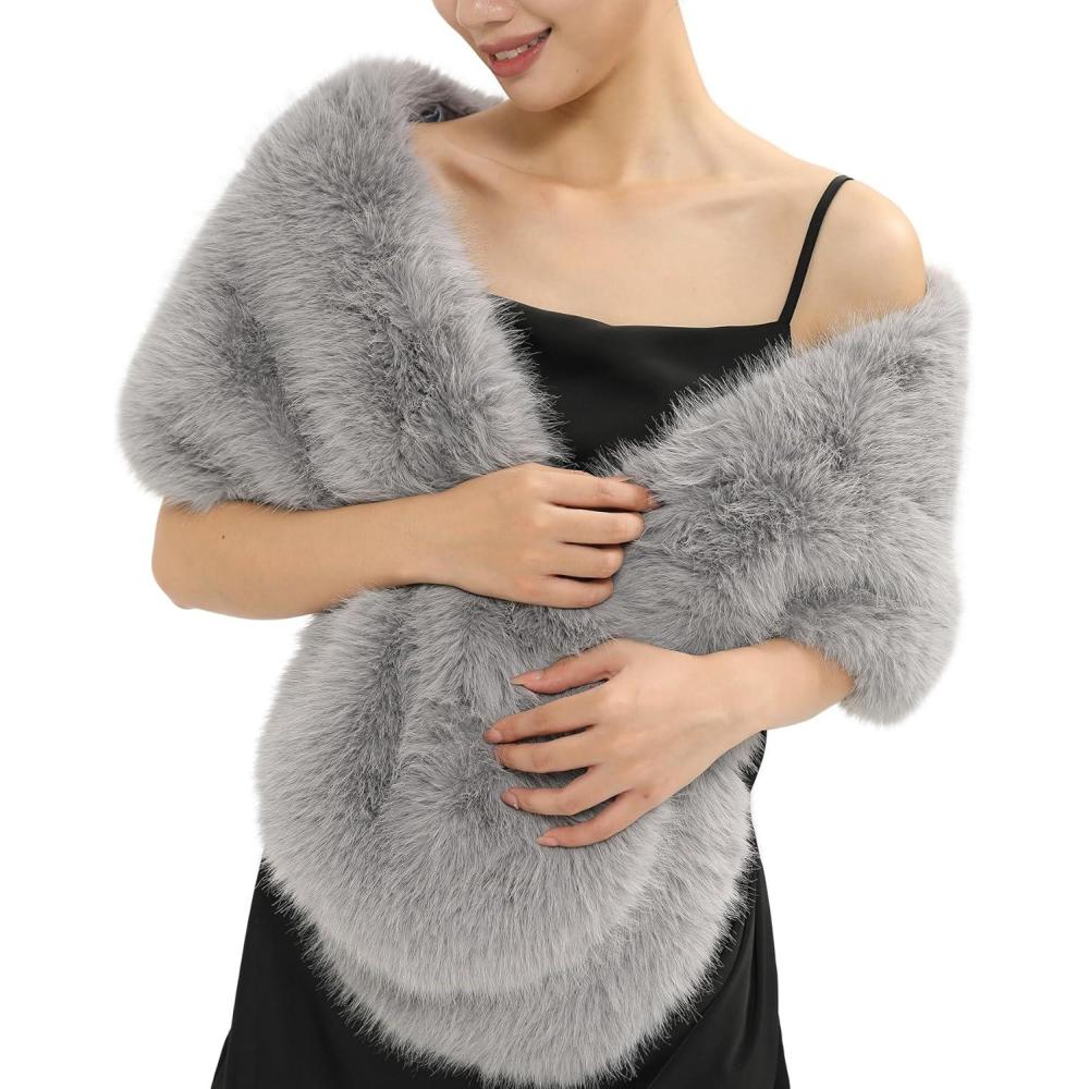 imageFur Collar Scarf for Women Faux Fur Scarves Neck Shrug for Fall Winter Coat DressPalencia Collection 4 Gray