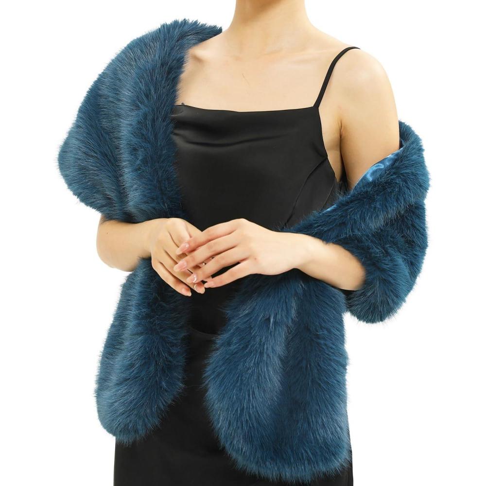 imageFur Collar Scarf for Women Faux Fur Scarves Neck Shrug for Fall Winter Coat DressPalencia Collection 5 Blue
