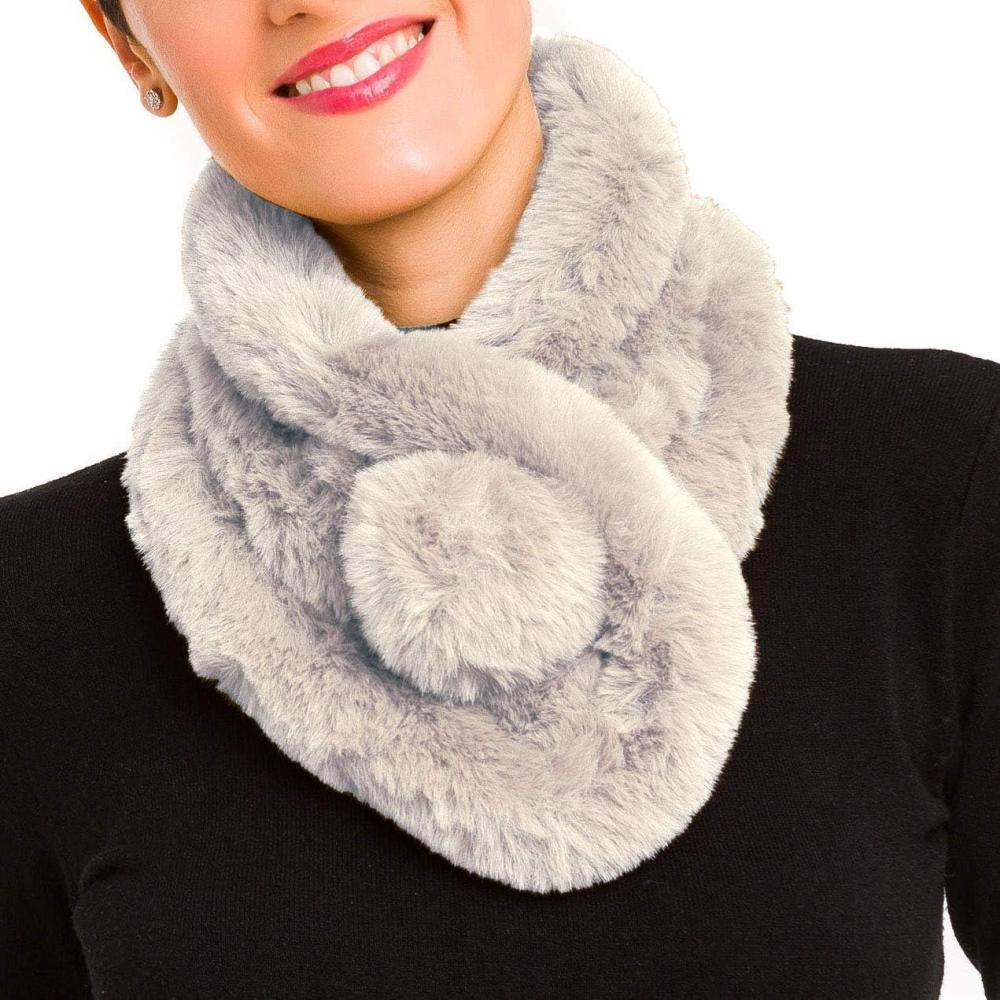 imageFur Collar Scarf for Women Faux Fur Scarves Neck Shrug for Spring Fall Winter Coat DressPontevedra Collection 4  Abalone Gray