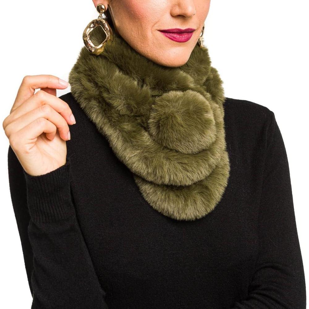 imageFur Collar Scarf for Women Faux Fur Scarves Neck Shrug for Spring Fall Winter Coat DressPontevedra Collections 13  Dark Green