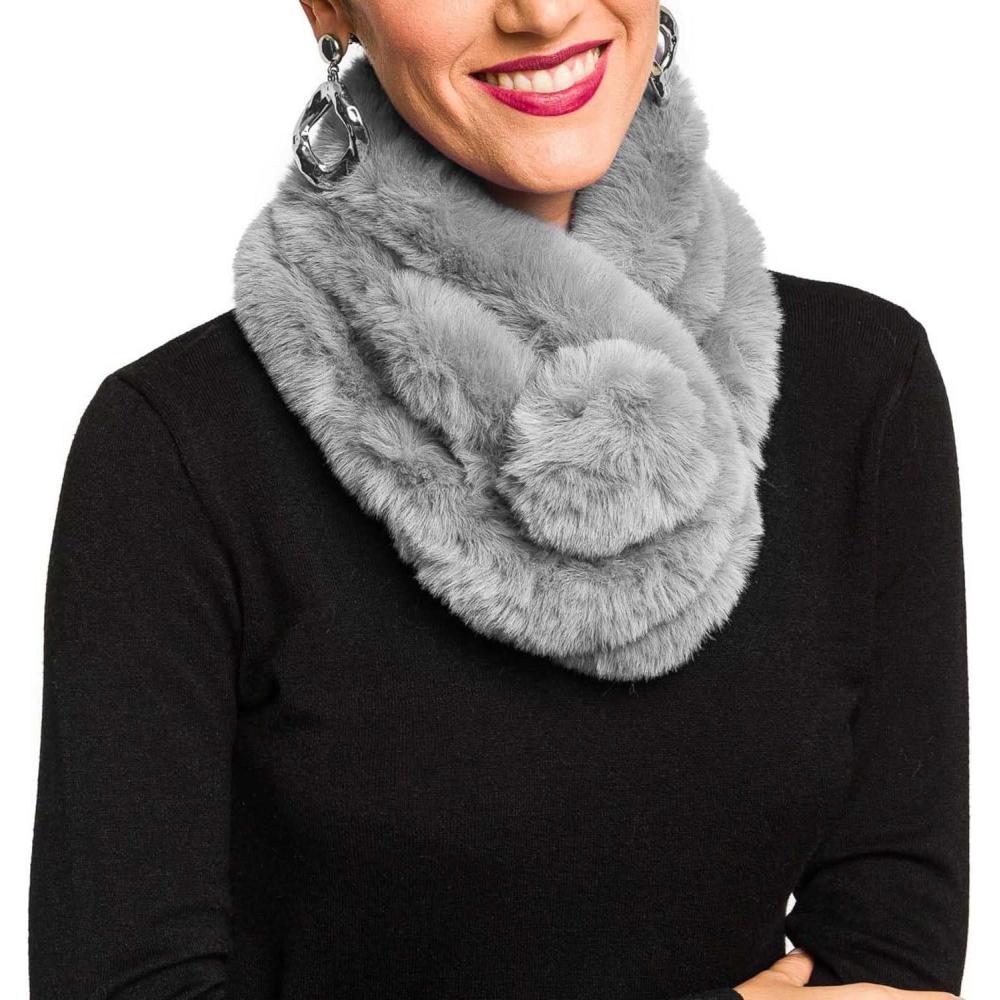 imageFur Collar Scarf for Women Faux Fur Scarves Neck Shrug for Spring Fall Winter Coat DressPontevedra Collections 14  Gray
