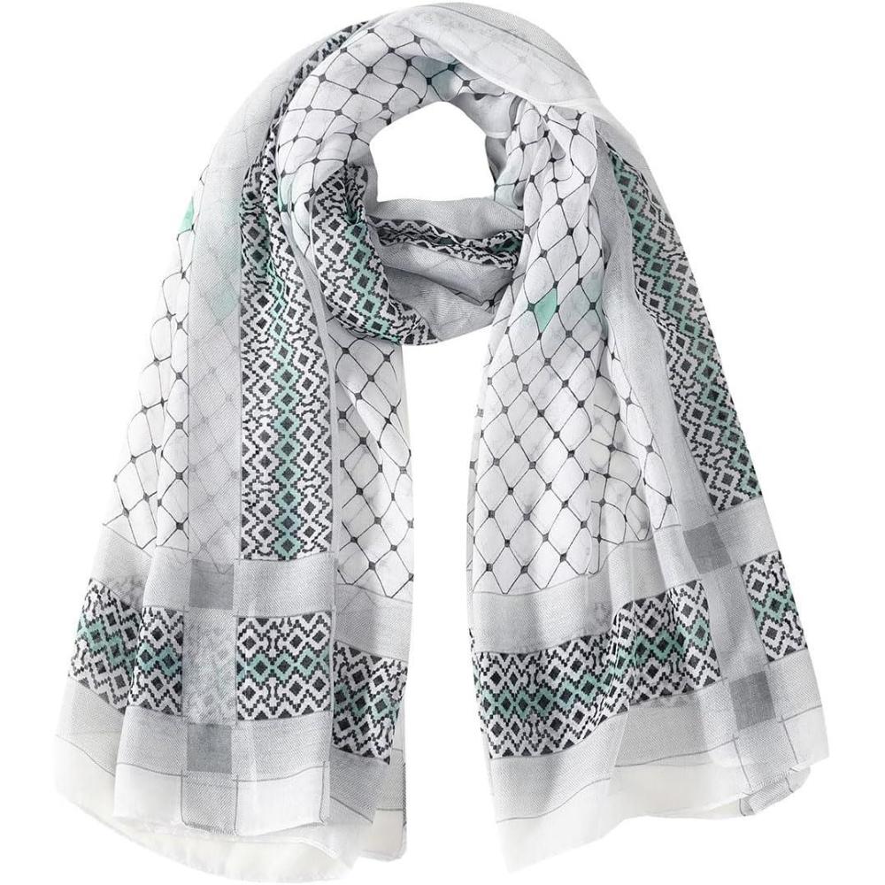 imageMELIFLUOS DESIGNED IN SPAIN Scarf for Women Lightweight Geometric Fashion For Summer Fall Scarves Shawl WrapsMadrid Collection 1  White and Gray Geometric