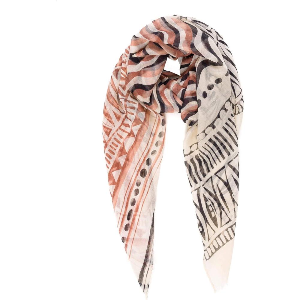 imageMELIFLUOS DESIGNED IN SPAIN Scarf for Women Lightweight Geometric Fashion For Summer Fall Scarves Shawl WrapsMadrid Collection 9  Beige Rusty Red Wave