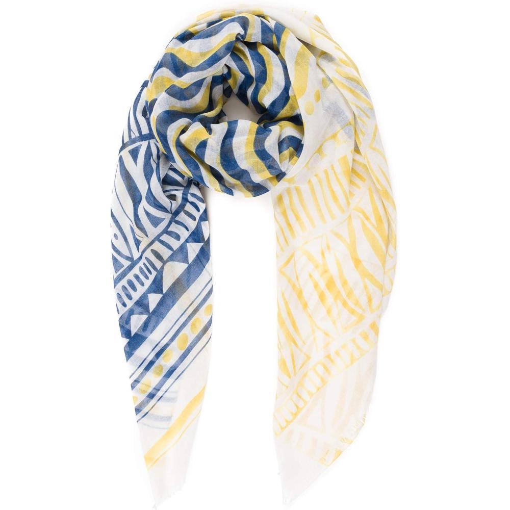 imageMELIFLUOS DESIGNED IN SPAIN Scarf for Women Lightweight Geometric Fashion For Summer Fall Scarves Shawl WrapsMadrid Collection 9  Blue Yellow Wave
