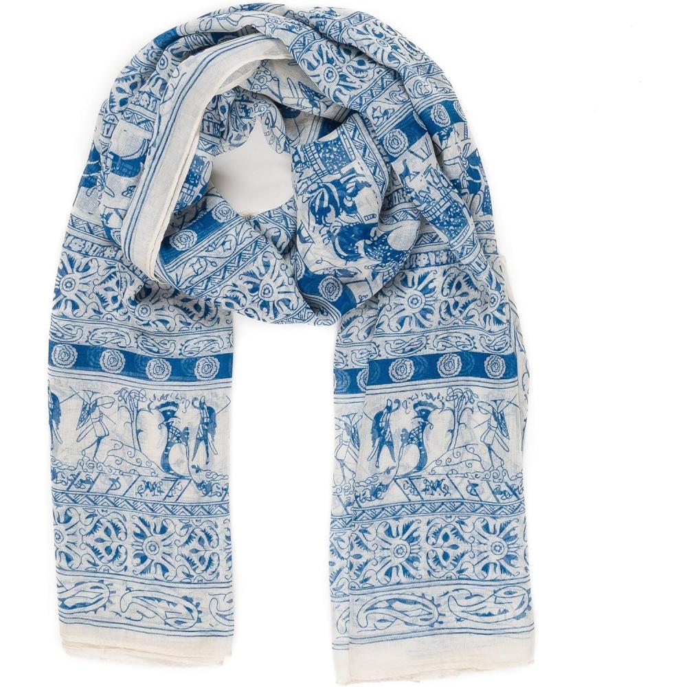 imageMELIFLUOS DESIGNED IN SPAIN Scarf for Women Lightweight Geometric Fashion For Summer Fall Scarves Shawl WrapsMadrid Collections 19  White Blue Design