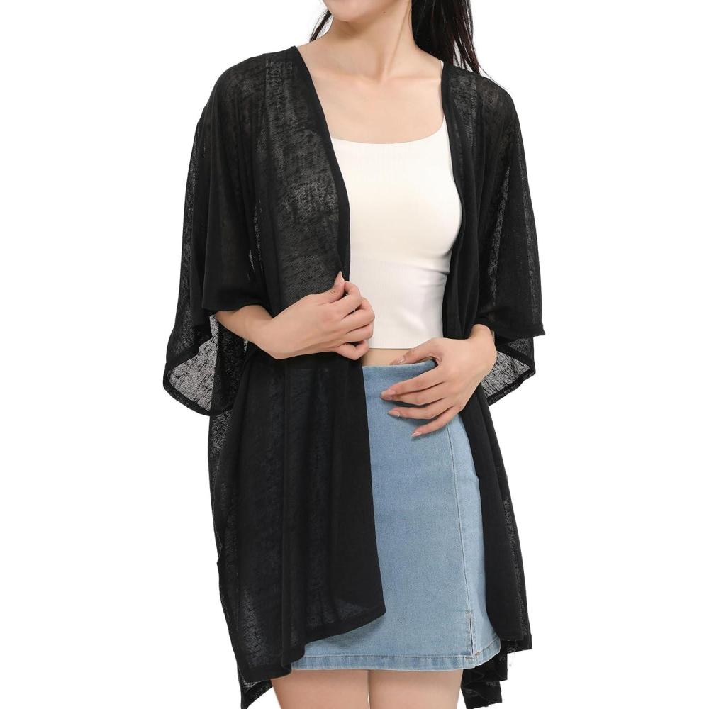 imageMELIFLUOS DESIGNED IN SPAIN Womens Beach Cover Up Swimsuit Kimono Pareo Sarong Beach Wear Dress for SummerMarbella Collection 1  Solid Black