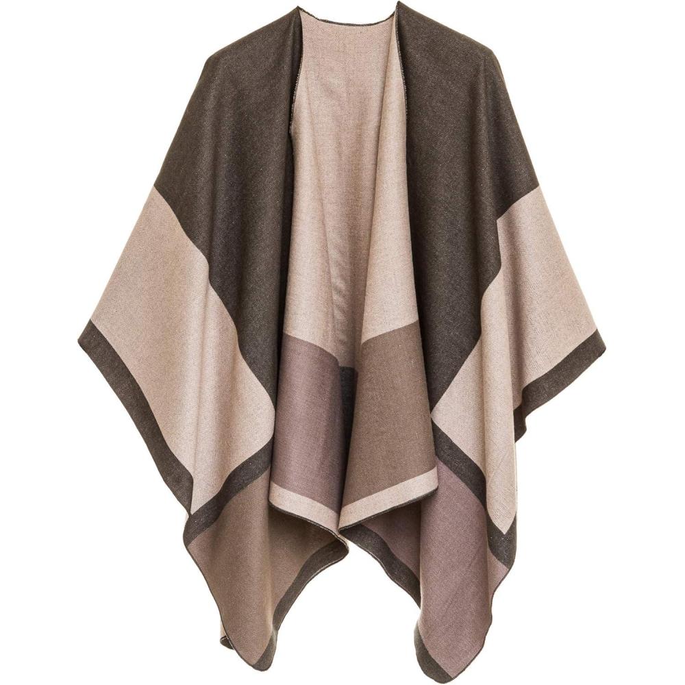 imageWomens Shawl Wrap Poncho Ruana Cape Cardigan Sweater Open Front for Fall WinterGeometric Design  Green and Beige
