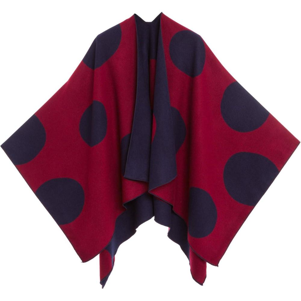 imageWomens Shawl Wrap Poncho Ruana Cape Cardigan Sweater Open Front for Fall WinterSpanish Design  3 Polka Dots Red Navy
