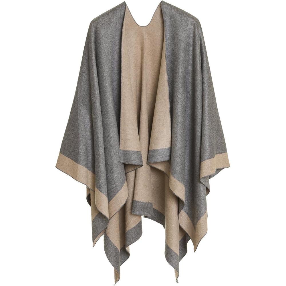 imageWomens Shawl Wrap Poncho Ruana Cape Cardigan Sweater Open Front for Travel Flight CruisesBorder Design  Beige Light Gray