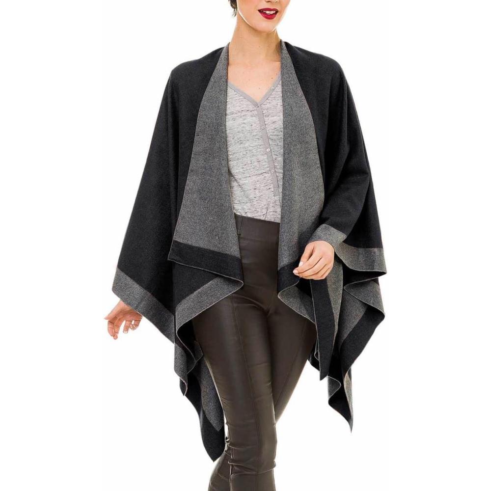 imageWomens Shawl Wrap Poncho Ruana Cape Cardigan Sweater Open Front for Travel Flight CruisesBorder Design  Gray Black
