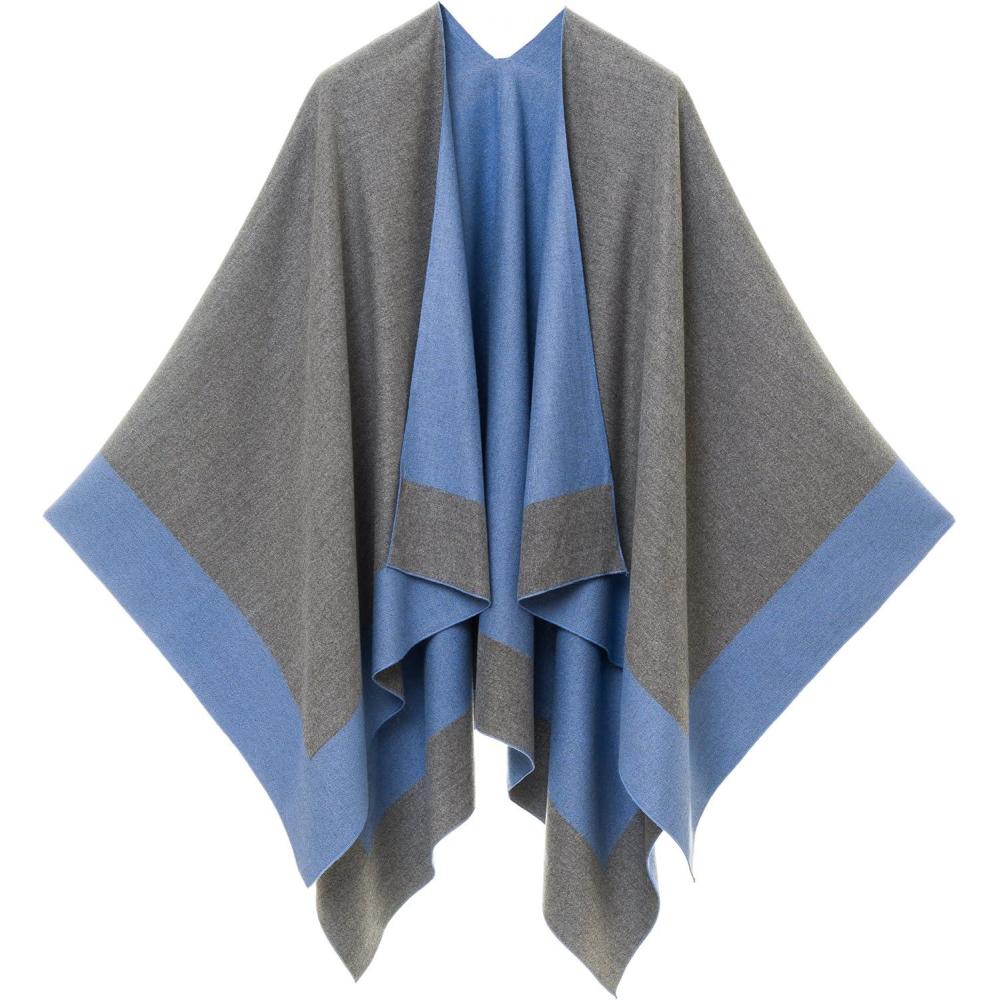 imageWomens Shawl Wrap Poncho Ruana Cape Cardigan Sweater Open Front for Travel Flight CruisesBorder Design  Gray Blue