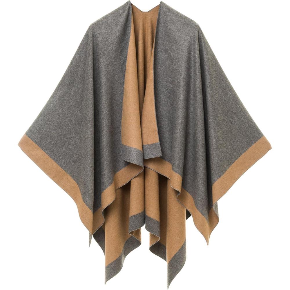 imageWomens Shawl Wrap Poncho Ruana Cape Cardigan Sweater Open Front for Travel Flight CruisesBorder Design  Gray Khaki