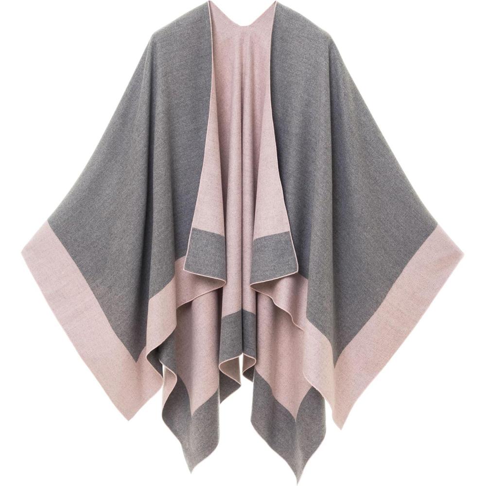 imageWomens Shawl Wrap Poncho Ruana Cape Cardigan Sweater Open Front for Travel Flight CruisesBorder Design  Gray Pink