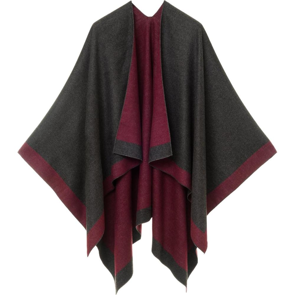 imageWomens Shawl Wrap Poncho Ruana Cape Cardigan Sweater Open Front for Travel Flight CruisesBorder Design  Purple Gray