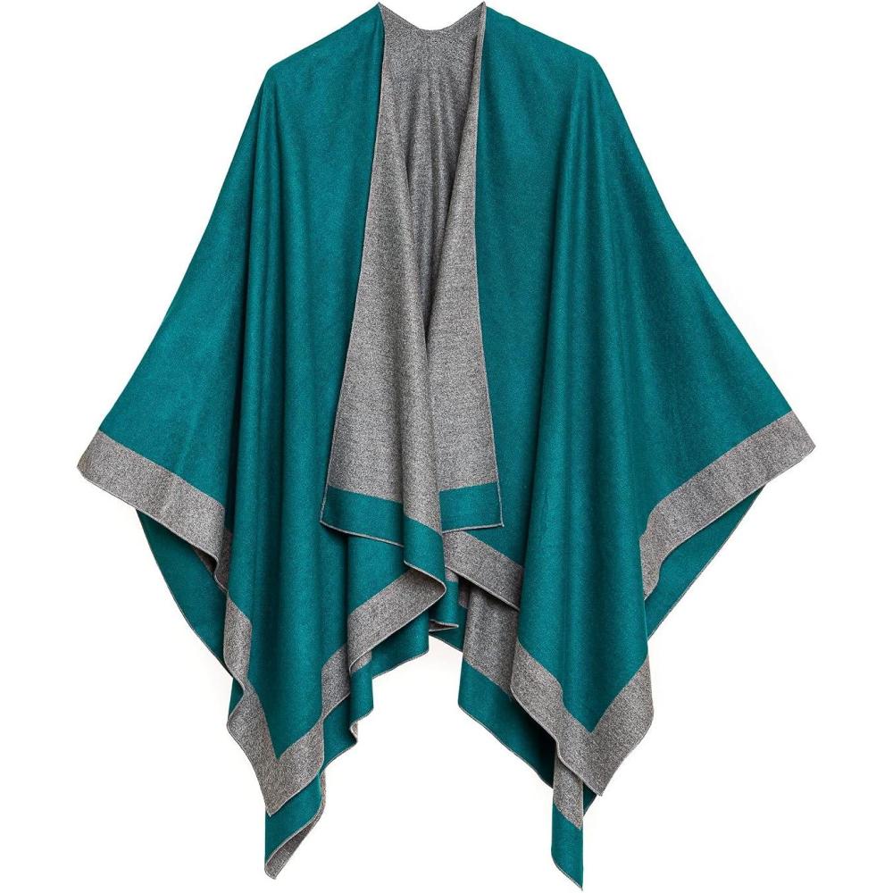 imageWomens Shawl Wrap Poncho Ruana Cape Cardigan Sweater Open Front for Travel Flight CruisesBorder Design  Turquoise Gray