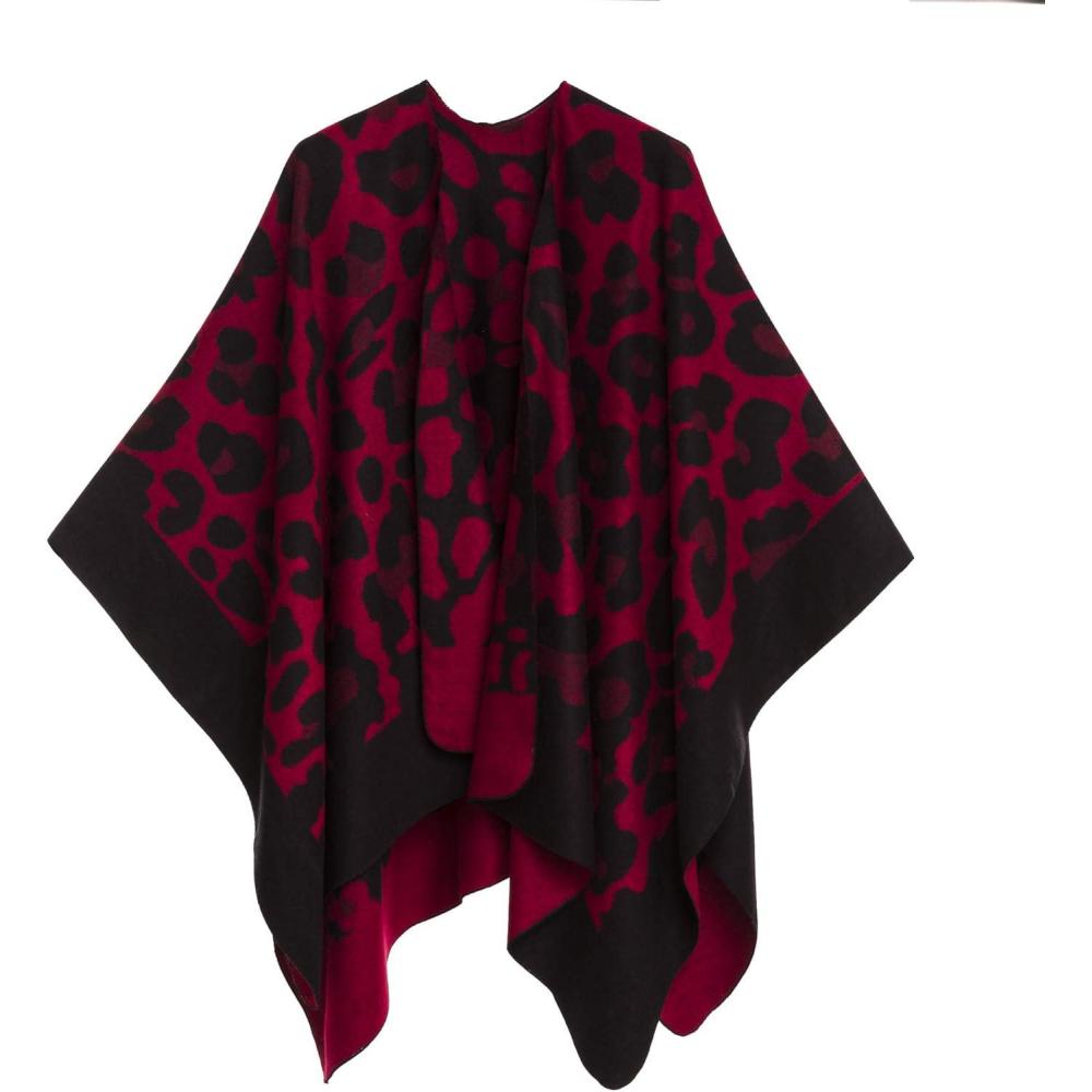 imageWomens Shawl Wrap Poncho Ruana Cape Cardigan Sweater Open Front for Travel Flight CruisesLeopard Design  Black Red