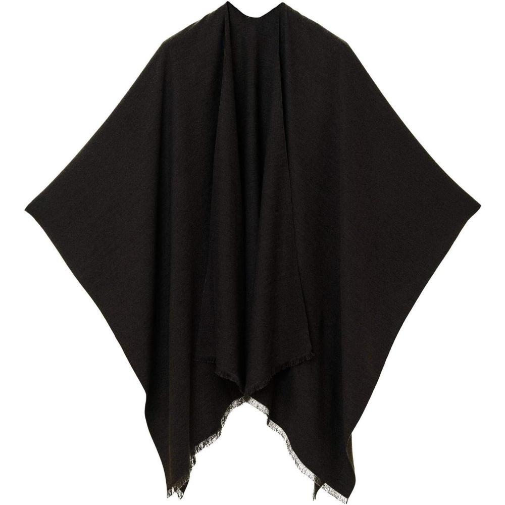 imageWomens Shawl Wrap Poncho Ruana Cape Cardigan Sweater Open Front for Travel Flight CruisesSolid Color Design  Black
