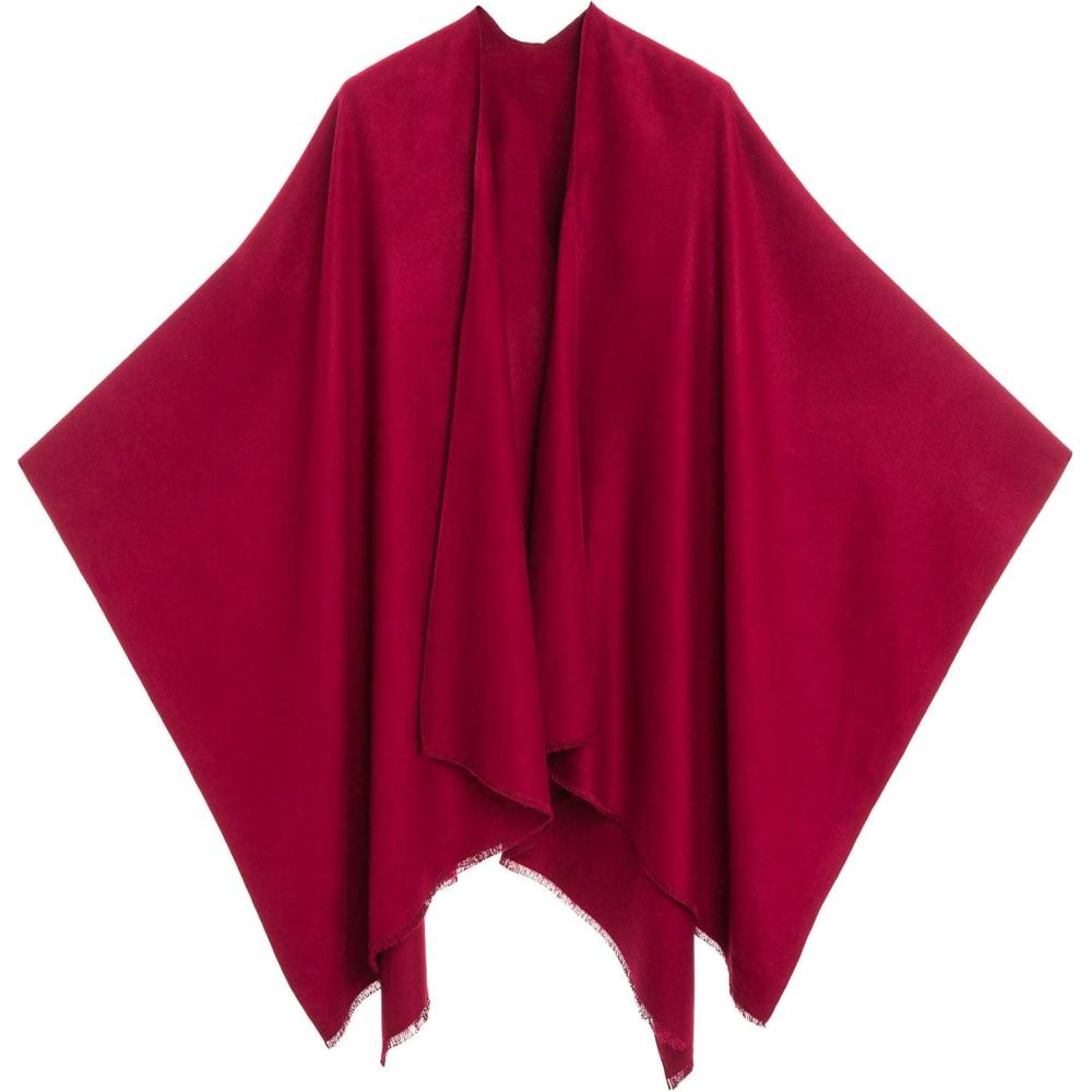 imageWomens Shawl Wrap Poncho Ruana Cape Cardigan Sweater Open Front for Travel Flight CruisesSolid Color Design  Burgundy