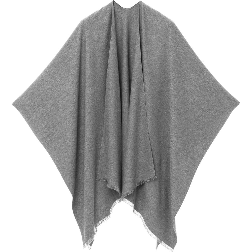 imageWomens Shawl Wrap Poncho Ruana Cape Cardigan Sweater Open Front for Travel Flight CruisesSolid Color Design  Gray