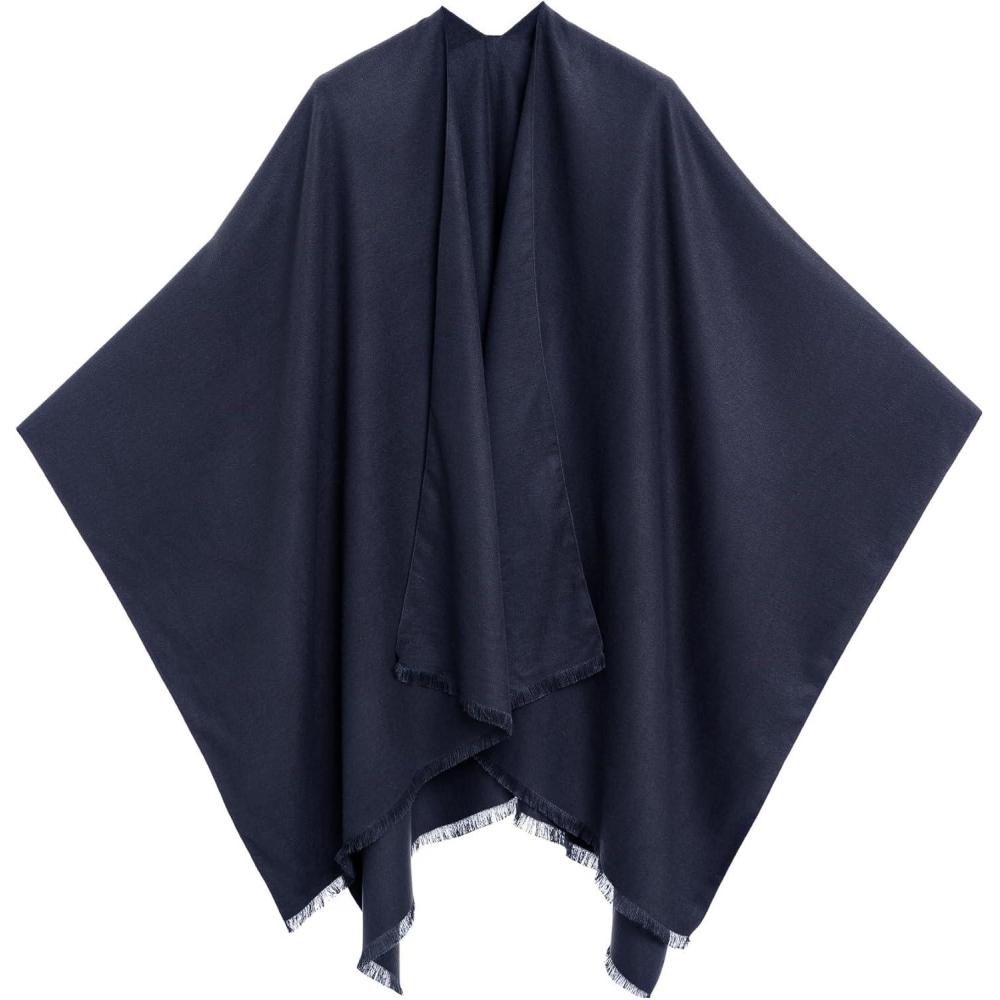 imageWomens Shawl Wrap Poncho Ruana Cape Cardigan Sweater Open Front for Travel Flight CruisesSolid Color Design  Navy