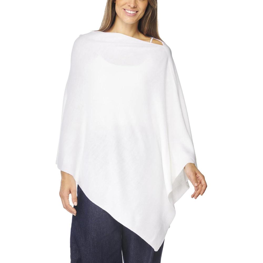 imageWomens Shawl Wrap Poncho Ruana Cape Cardigan Sweater Open Front for Travel Flight CruisesTarifa Collection  Pullover Poncho  White