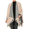 Women’s Shawl Wrap Poncho Ruana Cape Cardigan Sweater Open Front for Fall Winter(Border Color Designs – Beige and Gray)