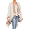 Women’s Shawl Wrap Poncho Ruana Cape Cardigan Sweater Open Front for Fall Winter(Border Color Designs – Off White and Beige)