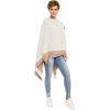 Women’s Shawl Wrap Poncho Ruana Cape Cardigan Sweater Open Front for Fall Winter(Border Color Designs – Off White and Beige)