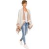 Women’s Shawl Wrap Poncho Ruana Cape Cardigan Sweater Open Front for Fall Winter(Border Color Designs – Off White and Beige)